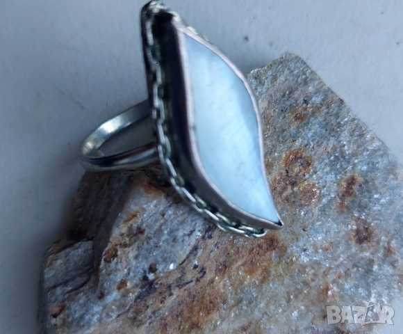 Сребърен пръстен със седеф , снимка 2 - Пръстени - 51659918