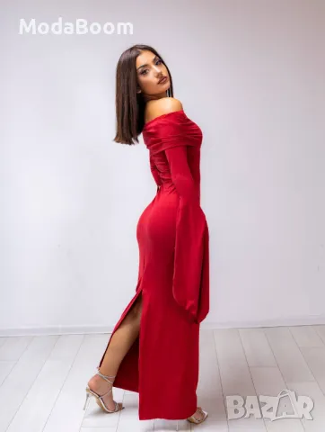 Официална луксозна червена дълга дамска рокля 
