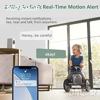 Вътрешна WiFi охранителна камера virtavo, 1080P бебефон, камера за дома, снимка 2 - IP камери - 48793124