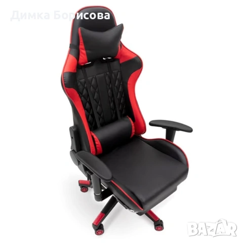 Ергономичен геймърски стол с функция за масаж и подложка за крака - червен, снимка 8 - Столове - 53244624