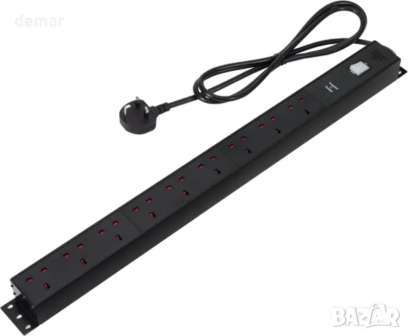 Amazon Basics метален разклонител, защита от пренапрежение, 9 изхода (щепсел за Великобритания)