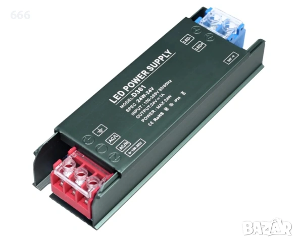 Трансформатор за LED ленти, AC 230 V към DC 24 V 1 A