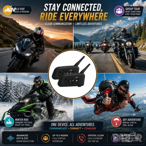 2 броя V6 Plus Bluetooth интерком за каска., снимка 5 - Слушалки и портативни колонки - 56485387