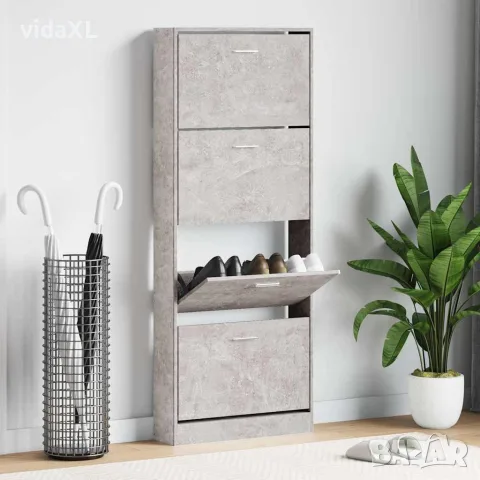 vidaXL Шкаф за обувки, бетонно сив, 59x17x150 см, инженерно дърво, снимка 2 - Шкафове - 56147126
