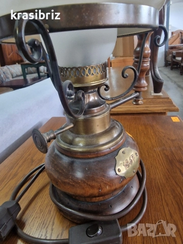 Лампа-Стъкло....Дърво /Орех /-внос от Германия!, снимка 4 - Настолни лампи - 52463144