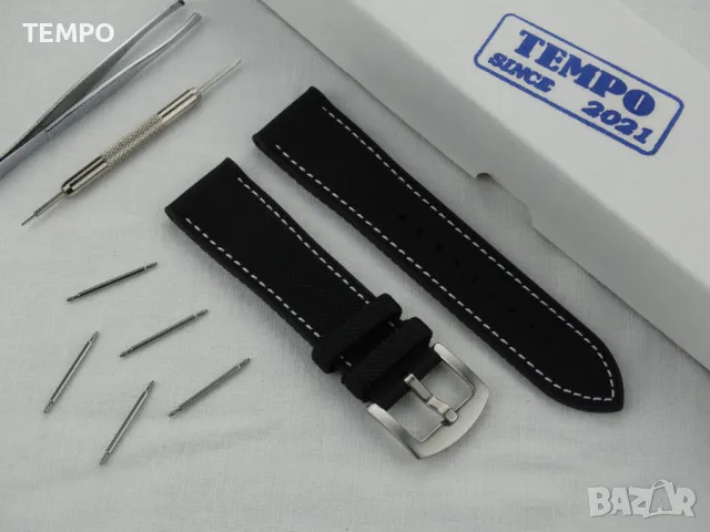 СИЛИКОНОВА КАИШКА ЧЕРНА С БЯЛ ШЕВ- 20мм + ПОДАРЪК, снимка 3 - Каишки за часовници - 48451392