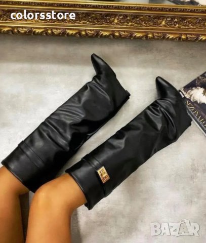 Ботуши на платформа - черна кожа - K-40