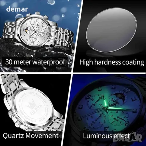 Мъжки многофункционален часовник OLEVS, водоустойчив с множество циферблати, снимка 6 - Мъжки - 49312328