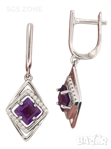 СРЕБЪРЕНИ ОБЕЦИ ОТ ТАЙЛАНД СЪС АМЕТИСТ ПЕРИДОТ ЦИТРИН, снимка 3 - Обеци - 51176260