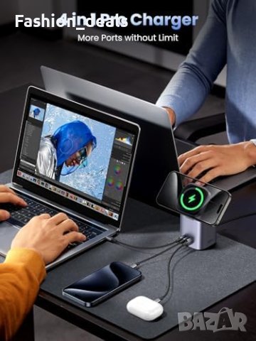 Ново UGREEN 100W USB C зарядно устройство с MagSafe безжична станция Айфон iPhone Лаптоп, снимка 4 - Друга електроника - 42322339