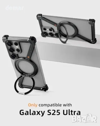 OATSBASF метален калъф за Samsung Galaxy S25 Ultra с 360° стойка, снимка 3 - USB кабели - 55933489
