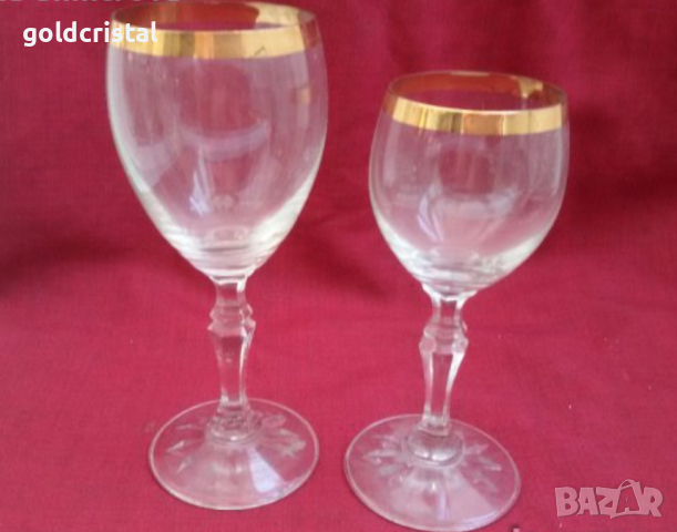 кристални чаши с златен кант , снимка 2 - Антикварни и старинни предмети - 19008457