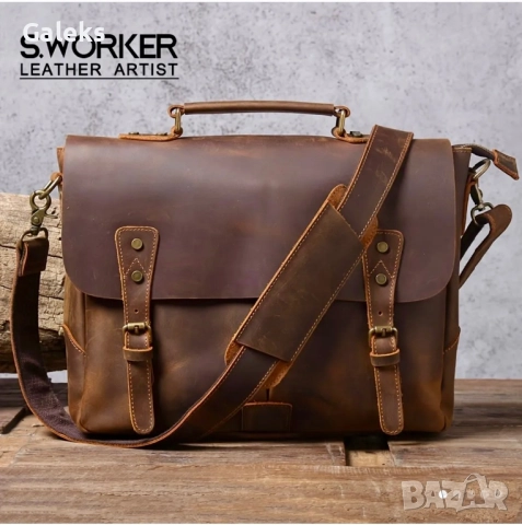 Мъжка кожена  ретро чанта “WIECZNE” Луксозна кафява Crazy Horse* кожа!