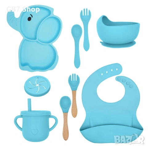 Комплект Силиконови Бебешки Прибори 9 в 1 – Безопасно, Удобно и Весело Хранене!, снимка 16 - Прибори, съдове, шишета и биберони - 52740785