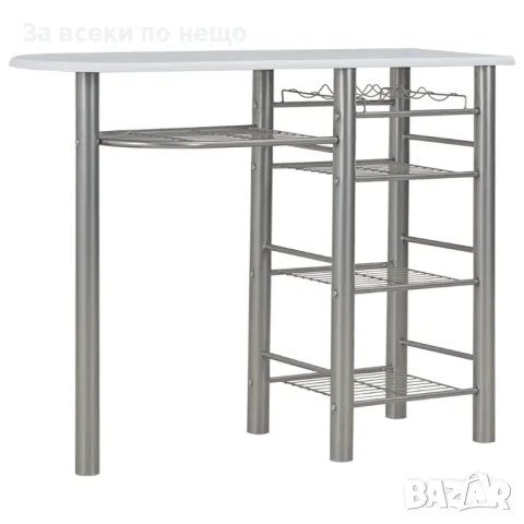 Бар Комплект От 3 Части С Рафтове, Дърво И Стомана, Бял, снимка 3 - Други - 48609750