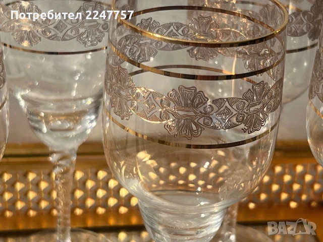 Кристални чаши с 24К , снимка 2 - Чаши - 54023330