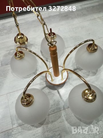 Полилеи дърво, стъкло и метал /5крушки/- Австрия , снимка 2 - Лампи за таван - 39264455