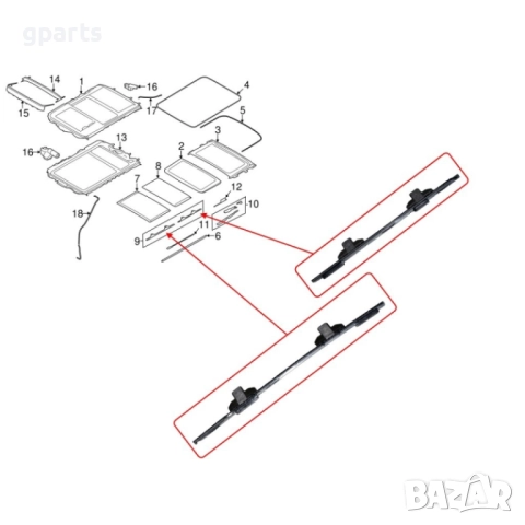 Водачи за щора на панорамен таван BMW X1 E84 | OEM 54102993888 | Gparts магазин София, снимка 3 - Части - 52077451