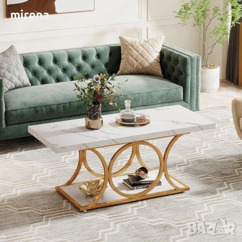 Правоъгълна масa модернa, 2-етажна изкуствен мрамор геометрични крака, снимка 6 - Маси - 53238251