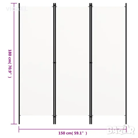 vidaXL Параван за стая, 3 панела, бял, 150x180 см, снимка 5 - Паравани - 56146708