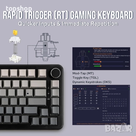 AJAZZ AK820 MAX HE Геймърска клавиатура с магнитен ефект на Хол, регулируемо задействане..., снимка 4 - Клавиатури и мишки - 51636326