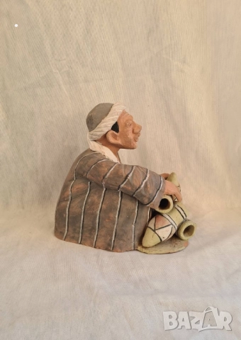 Винтидж ръчно изработена художествена керамика Възрастен азиатски мъж, снимка 2 - Антикварни и старинни предмети - 52123021