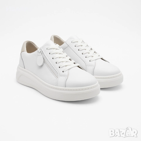 Дамски бели спортни обувки от естествена кожа с цип 