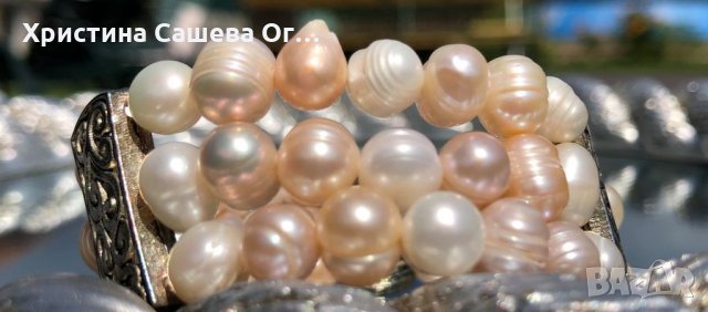  ГРИВНА с: естествени розови перли със сребърна пластина ., снимка 3 - Гривни - 30550014