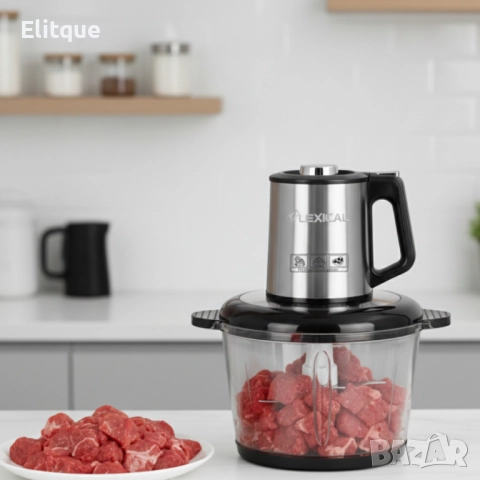 Електрически чопър Lexical LCH-1970 с неръждаем корпус и стъклена купа