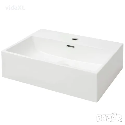 vidaXL Мивка с отвор за кран, керамична, бяла, 51,5x38,5x15 см