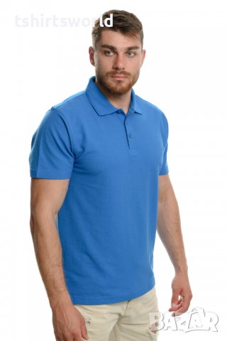 Нова синя мъжка блуза (тениска) тип Lacoste, с яка, снимка 4 - Блузи - 37662715