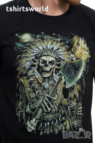 Нова мъжка тениска с дигитален печат, Викинг серия, Скелет с брадва, снимка 2 - Тениски - 29050833