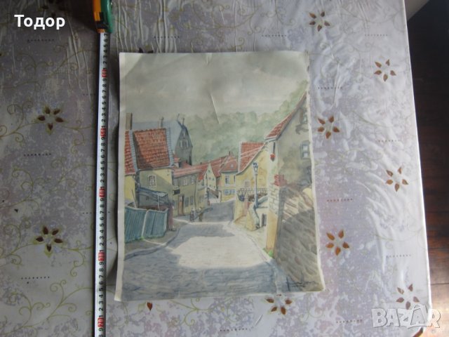 Стара рисувана картина 1946 , снимка 2 - Картини - 32089245