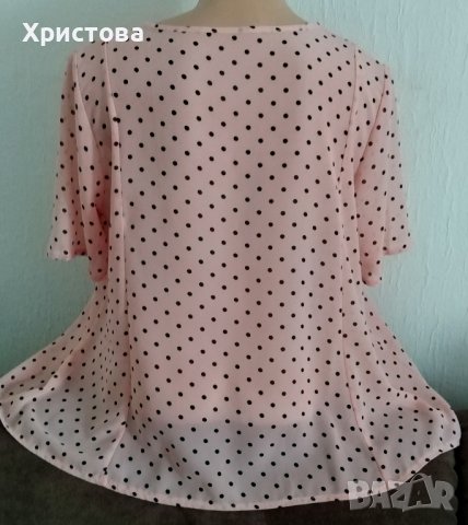 Блуза в розово с черни точки, L/XL, снимка 2 - Корсети, бюстиета, топове - 42324144
