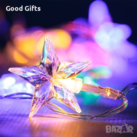 Коледни лампички Кристални Звезди, 1.70м, Многоцветни, снимка 1 - Лед осветление - 42745409