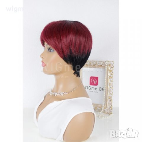 Къса червено-черна перука с бретон Чери, снимка 2 - Аксесоари за коса - 34355532