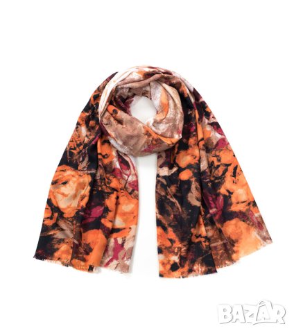 Дамски шал в оранжево и кафяво с ефектен принт Art of polo