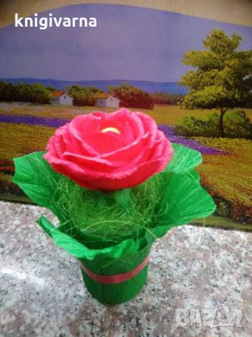 Хартиени рози- ръчна изработка, снимка 7 - Изкуствени цветя - 31989999