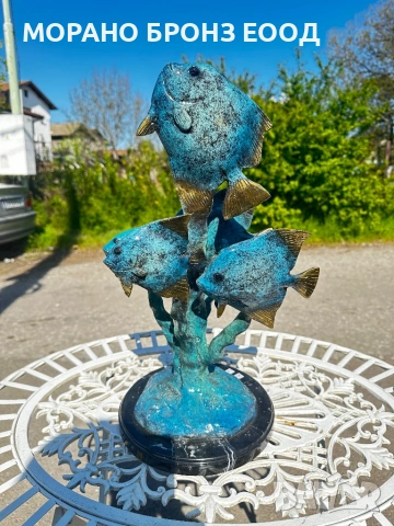 Бронзова Скулптура "Тропически риби Дискуси" – 48 см, 6.4 кг