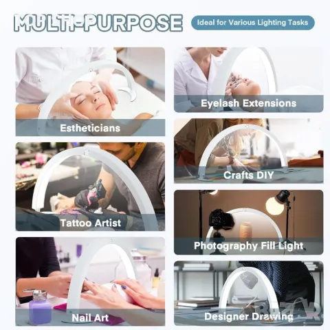 Lmaqfum Half Moon лампа за маникюр за нокти, татуировки, мигли ,LED 74 см 40W, с дистанционно, снимка 5 - Настолни лампи - 49731166