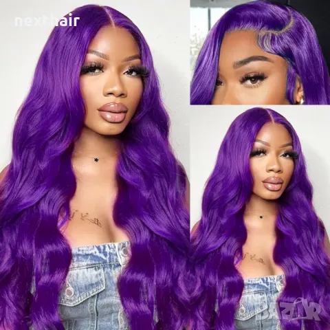 Лилава лейс фронт перука на вълни с дантела, снимка 4 - Аксесоари за коса - 48008574