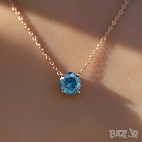 Ново Златно Колие с 1.01кт Естествен Син Диамант, снимка 2 - Колиета, медальони, синджири - 43062998