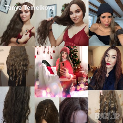 Дълга на вълни тъмно кафява перука без бретон, снимка 3 - Аксесоари за коса - 37410694