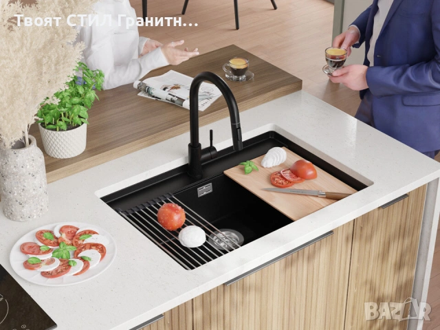 Черна кухненска мивка за вграждане под плот Берген 80 Low 760x530 мм -20%, снимка 2 - Мивки - 53070196