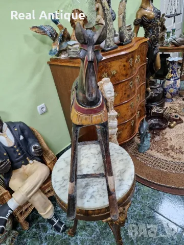Прекрасна много стара антикварна дървена фигура статуетка люлеещ се кон, снимка 6 - Антикварни и старинни предмети - 49519016