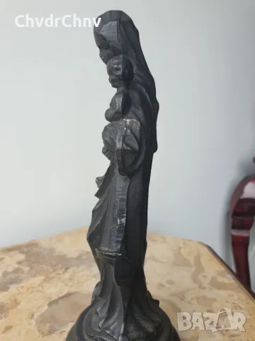 чугунена статуетка 26см-3кг/Дева Мария с Христос/стара немска желязна религиозна фигура, снимка 2 - Антикварни и старинни предмети - 50275827