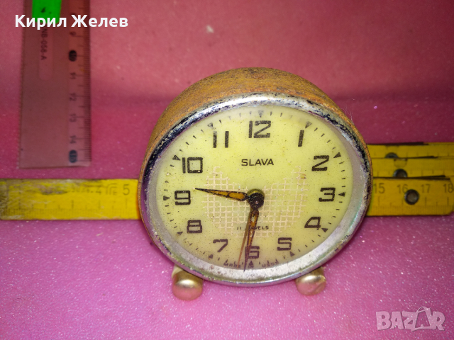 SLAVA MADE in USSR Стар КОЛЕКЦИОНЕРСКИ РУСКИ БУДИЛНИК МЕХАНИЧЕН НАСТОЛЕН ЧАСОВНИК СЛАВА СССР 24937, снимка 5 - Антикварни и старинни предмети - 44536272