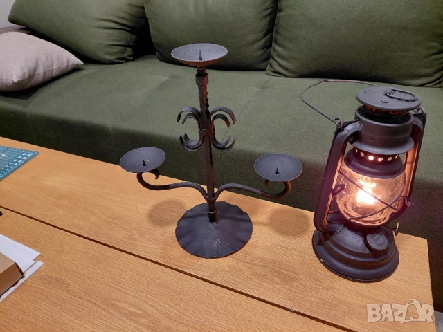 Стар винтидж газов фенер+свещник., снимка 3 - Антикварни и старинни предмети - 52308440