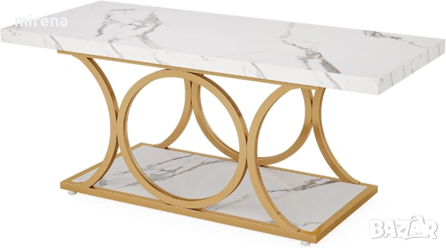 Правоъгълна масa модернa, 2-етажна изкуствен мрамор геометрични крака
