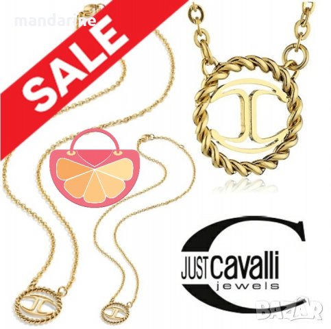 ПРОМО 🍊 JUST CAVALLI 🍊 Дамско златисто колие с овална висулка и лого ново с кутия и сертификат, снимка 2 - Колиета, медальони, синджири - 19185892